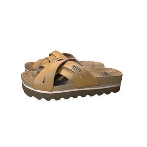 Reef Kaia Criss Cross Platform Sandals Women's Size 6 Beige Slides Travel Casual